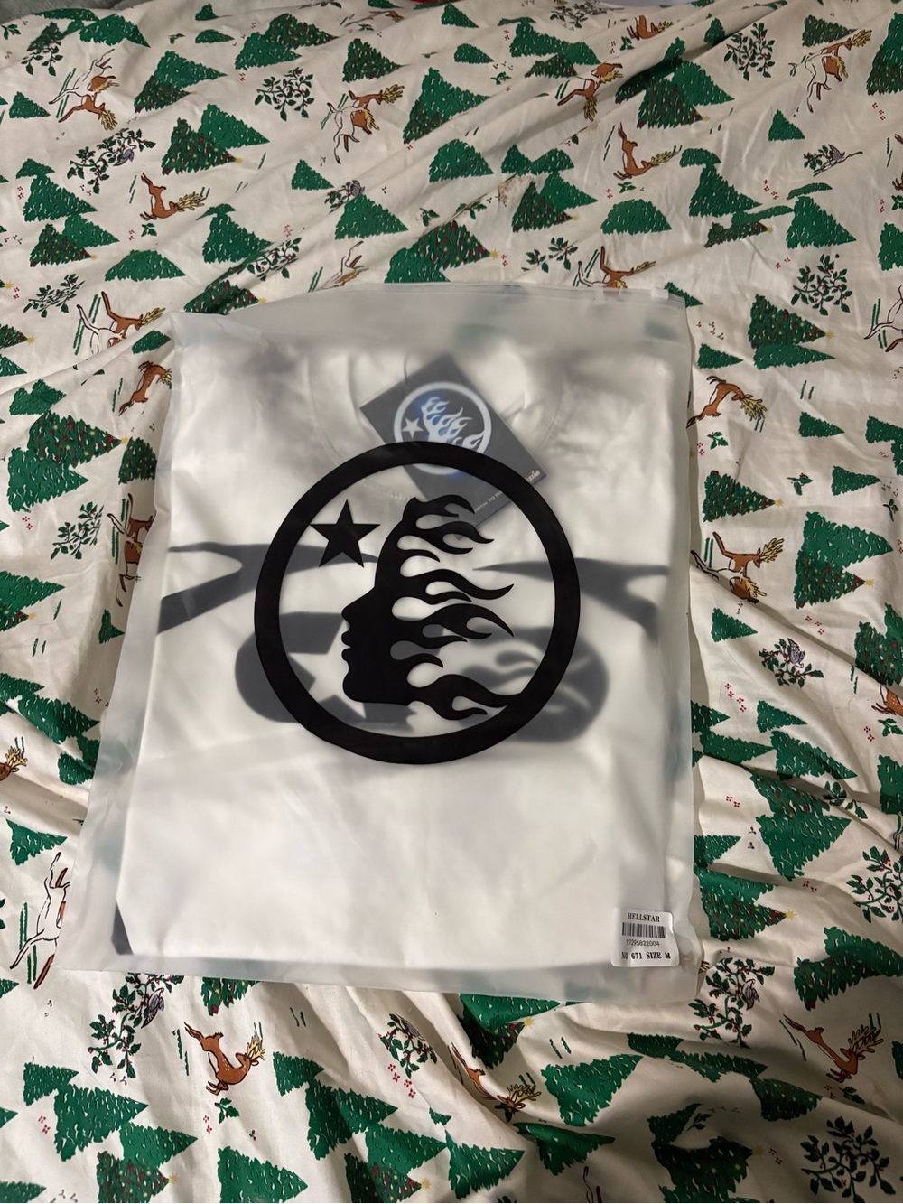 White Hellstar Short Sleeve Graphic Tee with Black Flame Profile BRAND NEW-TAGS